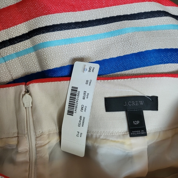 NWT J.CREW The Pencil Skirt Colorful Jacquard Striped Fringe Hem E8728 Size 12P. - Picture 4 of 8